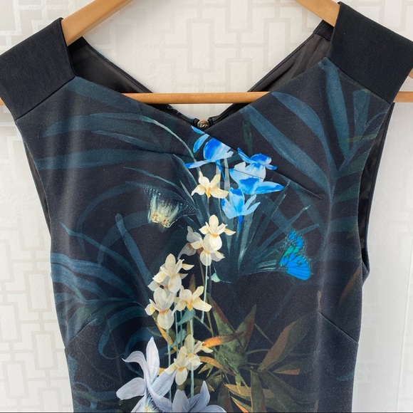 🇬🇧 Ted Baker Twilight Floral Fitted Dress, Size 0 - Picture 4 of 13
